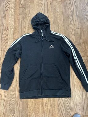 adidas Black Hoodie Zip-Up with White Sleeve Stripes